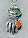 Native American Museum Quality Santo Domingo Green Turquoise Sterling Silver Necklace-Nativo Arts
