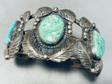 Milt Lasiloo Rare Vintage Native American Navajo Turquoise Sterling Silver Leaf Bracelet-Nativo Arts