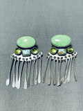 Luminous Native American Navajo Signed Turquoise Gaspeite Sterling Silver Pendants Earrings-Nativo Arts