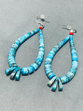 Native American Lupe Lovato Santo Domingo Turquoise Coral Sterling Silver Earrings-Nativo Arts