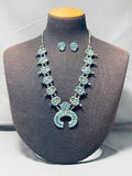 Gasp! Vintage Native American Navajo Turquoise Sterling Silver Squash Blossom Necklace Set-Nativo Arts