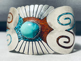 One Of Most Unique Ever Vintage Native American Navajo Turquois Einlay Sterling Silve Rbracelet-Nativo Arts