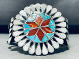6 Inch Wrist Vintage Native American Zuni Inlay Vintage Turquoise Sterling Silver Bracelet-Nativo Arts