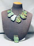Dropdead Fab Slab Vintage Native American Navajo Green Turquoise Sterling Silver Necklace-Nativo Arts