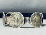 Remarkable Native American Navajo Signed 5 Quarters Sterling Silver Bracelet-Nativo Arts