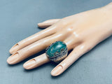 Huge Heavy 37 Grams Vintage Native American Navajo Cerrillos Turquoise Sterling Silver Ring-Nativo Arts