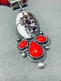 Dropdead Gorgeous Native American Navajo Coral White Agate Sterling Silver Necklace-Nativo Arts