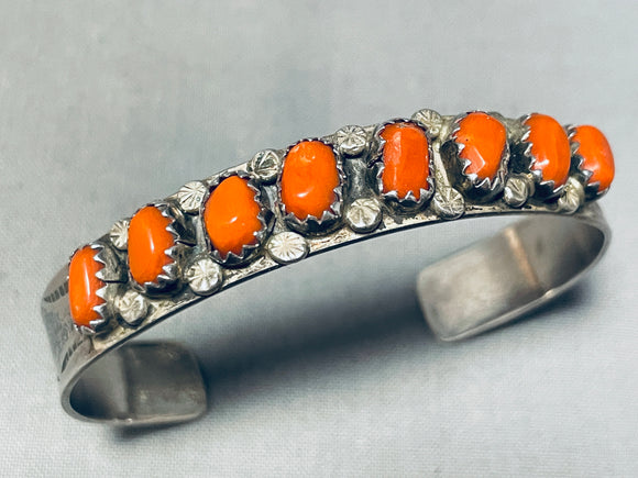 Gasp! Gorgeous Vintage Native American Navajo Coral Sterling Silver Bracelet-Nativo Arts