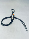 Marvelous Vintage Signed Native American Zuni Inlay Jet Turquoise Thunderbird E Cellicon Bolo-Nativo Arts