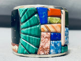 6.5 Inch Wrist Most Unique Native American Navajo Inlay Turquoise Sterling Silver Bracelet-Nativo Arts