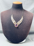 Important Vintage Native American Navajo Russell Sam Amethyst Sterling Silver Gold Necklace-Nativo Arts