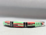 Gene Eustace Vintage Native American Zuni Gaspeite Sterling Silver Inlay Bracelet-Nativo Arts