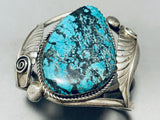 Monstrous Vintage Native American Navajo Basalt Turquoise Sterling Silver Bracelet-Nativo Arts