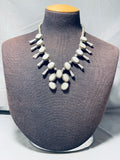 Classic Vintage Native American Navajo Mother Of Pearl Sterling Silver Squash Necklace-Nativo Arts