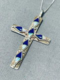 Glorious Native American Navajo Lapis Synthetic Opal Sterling Silver Cross Necklace-Nativo Arts