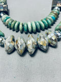 One Of Most Stellar Vintage Navajo Green Turquoise Sterling Silver Necklace-Nativo Arts
