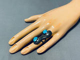 Interesting Vintage Native American Navajo Morenci Turquoise Sterling Silver Ring-Nativo Arts