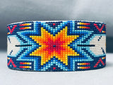 Intricate Hand Beaded Star Bead Vintage Navajo Bracelet Cuff-Nativo Arts