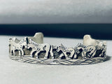 Betty Bitsi Horses Hand Carved Vintage Native American Navajo Sterling Silver Bracelet-Nativo Arts