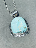 Beautiful Native American Navajo Blue Gem Turquoise Sterling Silver Signed Necklace-Nativo Arts