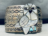 Arkie Nelson Owl Vintage Native American Navajo Turquoise Inlay Bracelet Cuff Old Important-Nativo Arts