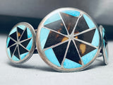 One Of Best Vintage Native American Zuni Turquoise Brown Shell Inlayb Sterling Silver Bracelet-Nativo Arts