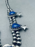 130 Grams Vintage Southwest Lapis Sterling Silver Squash Blossom Necklace-Nativo Arts