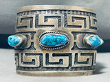One Of The Best Ever Vintage Native American Navajo Geomtric Sterling Silver Turquoise Bracelet-Nativo Arts