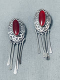 Native American Gorgeous Vintage Navajo Amber Sterling Silver Concho Earrings-Nativo Arts