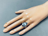 Intricate Vintage Native American Navajo Opal Jet Inlay Sterling Silver Ring-Nativo Arts