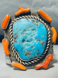 147 Grams Native American Navajo Turquoise Satellite Coral Sterling Silver Bracelet-Nativo Arts