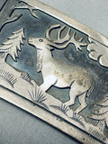Highly Detailed Elk Vintage Native American Navajo Sterling Silver Buckle-Nativo Arts