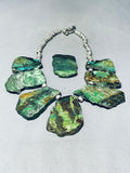Dropdead Fab Slab Vintage Native American Navajo Green Turquoise Sterling Silver Necklace-Nativo Arts