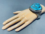Best Vintage Native American Navajo Sleeping Beauty Turquoise Gold Nugget Silver Bracelet-Nativo Arts