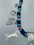 Cowboy Boot And Animal Vintage Native American Navajo Turquoise Sterling Silver Bead Necklace-Nativo Arts