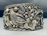 One Of The Most Detailed Flower Vintage Native American Navajo Sterling Silver Bracelet-Nativo Arts