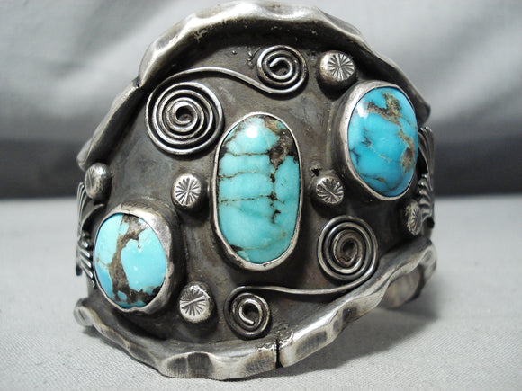 Huge Vintage Native American Navajo Turquoise Eagle Sterlingilvebracelet-Nativo Arts