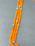 Gorgy!! Native American Navajo Rare Orange Coral Turquoise Sterling Silver Tubes Necklace-Nativo Arts