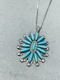 Fabulous Vintage Native American Navajo Blue Gem Turquoise Sterling Silver Signed Necklace-Nativo Arts