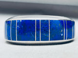 Best 6 Inch Wrist Vintage Native American Navajo Lapis Sterling Silver Inlay Bracelet-Nativo Arts