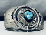 Rotating Center!! Vintage Native American Navajo Turquoise Sterling Silver Flank Bracelet Old-Nativo Arts