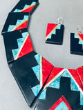 Highly Detailed Vintage Santo Domingo Sterling Silver Inlay Turquoise Necklace-Nativo Arts