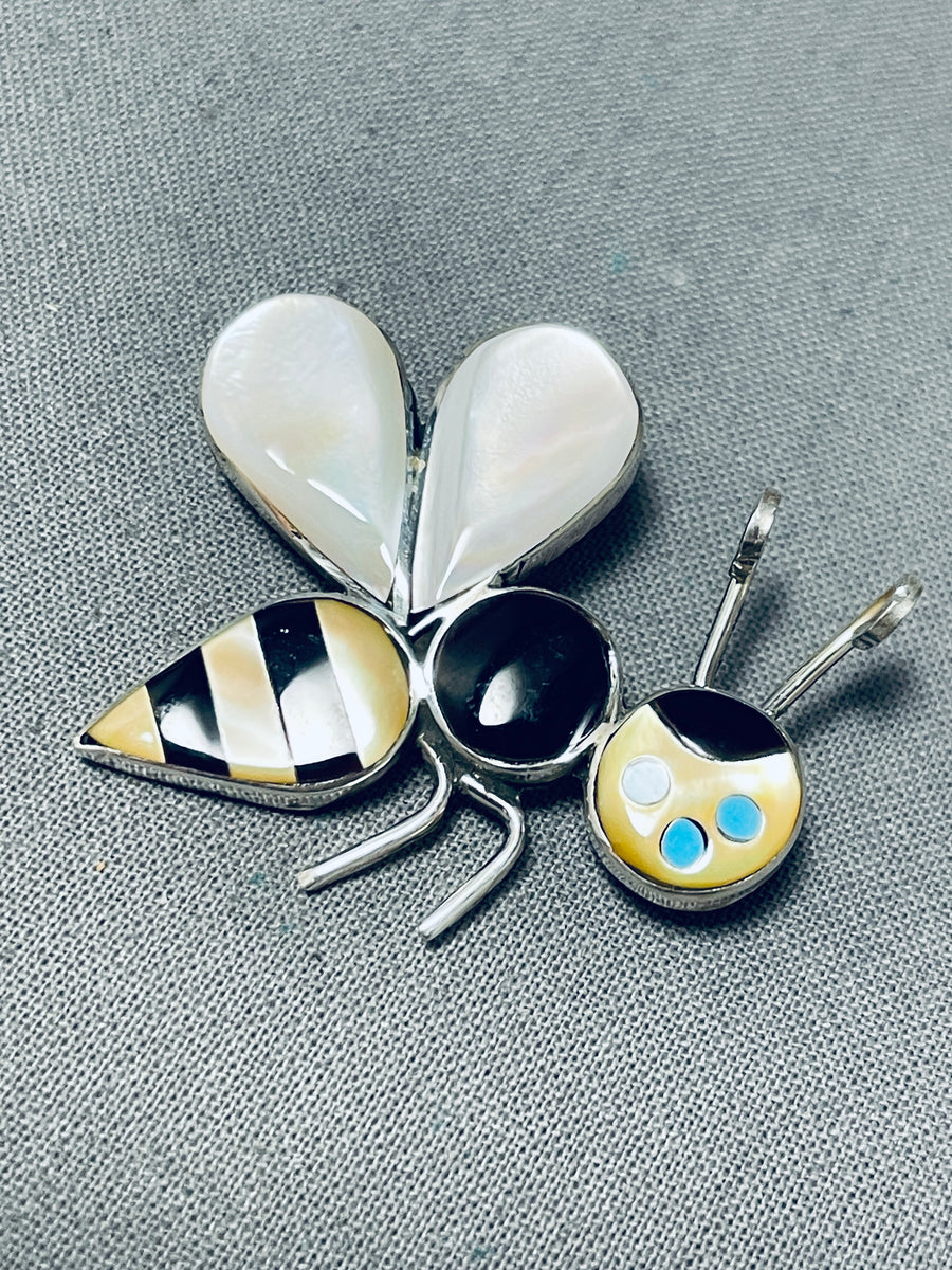 Whimsical Native American Zuni Signed Inlay Blue Gem Turquoise Sterlin ...