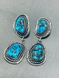 Exquisite Vintage Native American Navajo 4 Morenci Turquoise Sterling Silver Earrings-Nativo Arts