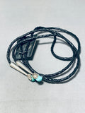 Phenomenal Vintage Signed Native American Zuni 2 Blue Gem Turquoise Sterling Silver Bolo-Nativo Arts