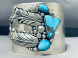 One Of The Best Vintage Native American Navajo Morenci Leaf Turquoise Sterling Silver Bracelet-Nativo Arts
