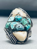One Of The Most Rare Vintage Native American Navajo Turquoise Sterling Silver Elk Teeth Ring-Nativo Arts