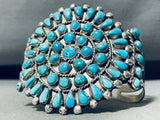 Dropdead Fab Vintage Native American Zuni Turquoise Cluster Sterling Silver Bracelet Old-Nativo Arts