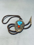 Justin Morris Vintage Native American Navajo Morenci Turquoise Gold Filled Bolo Tie-Nativo Arts