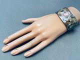 One Of The Most Detailed Vintage Southwest Shell Inlay Sterling Silver Bracelet-Nativo Arts